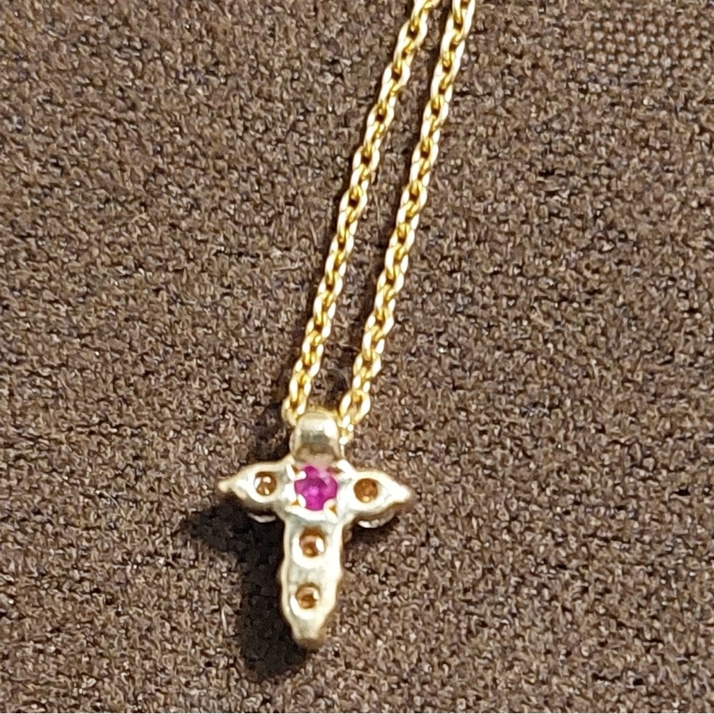 Roberto Coin Gold Cross Necklace Ruby Gem 18k